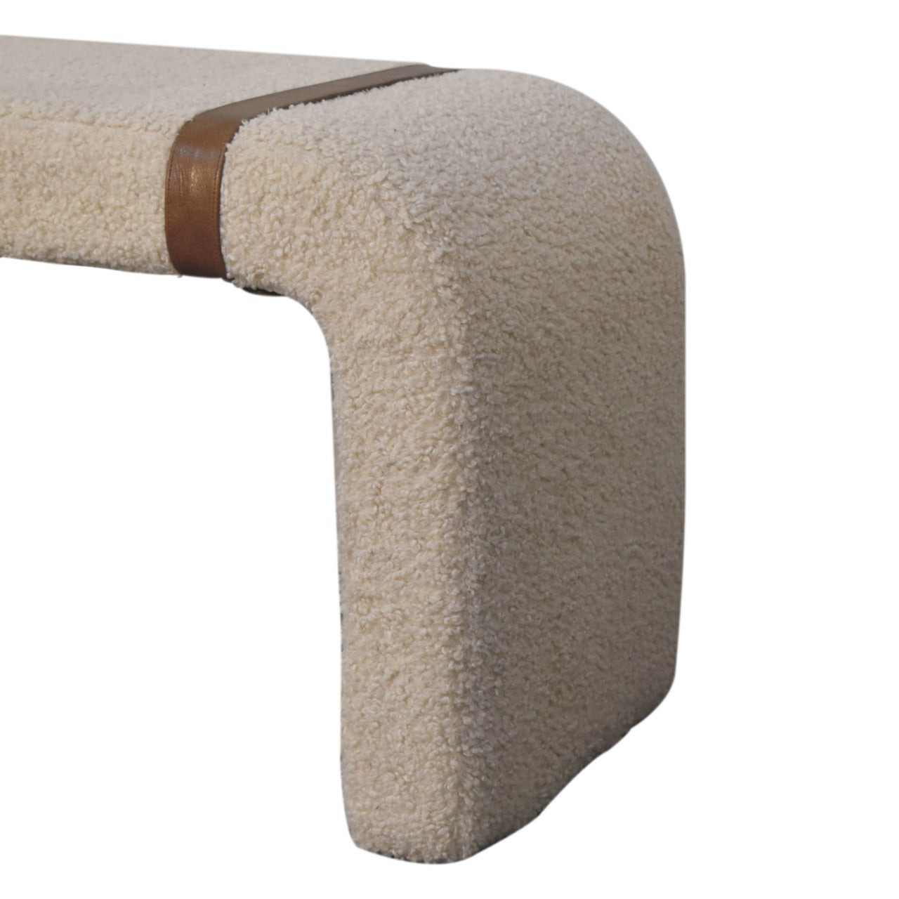Boucle & Leather Strap Curved Bench