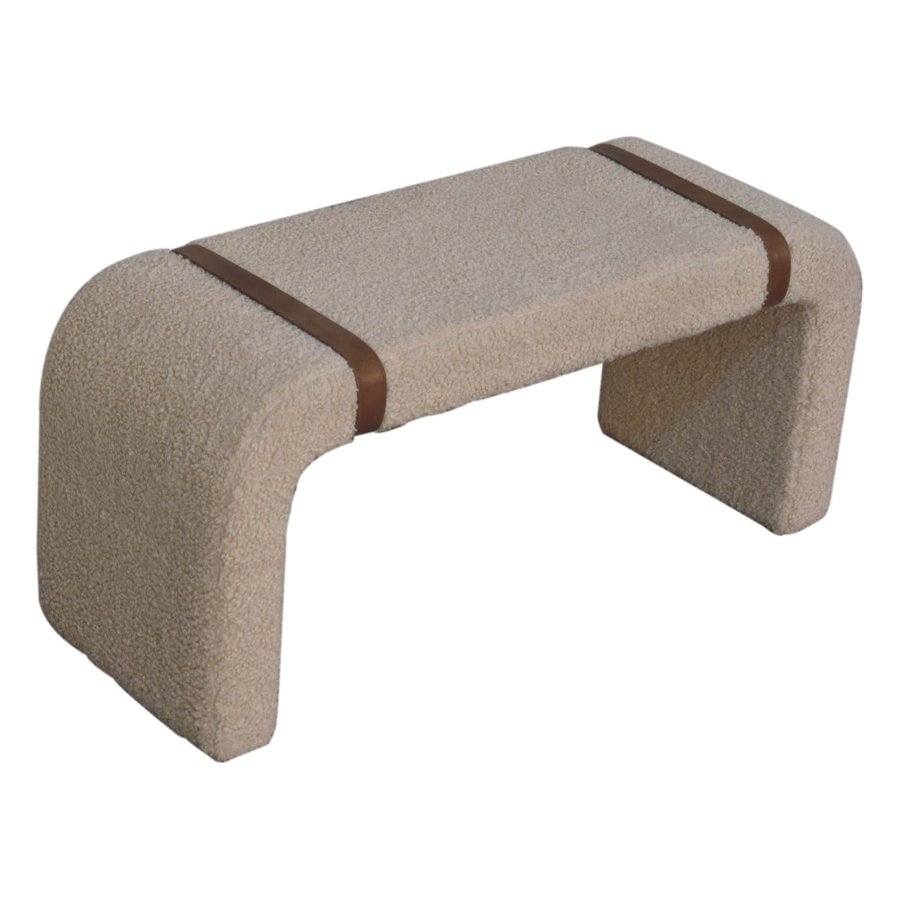 Boucle & Leather Strap Curved Bench