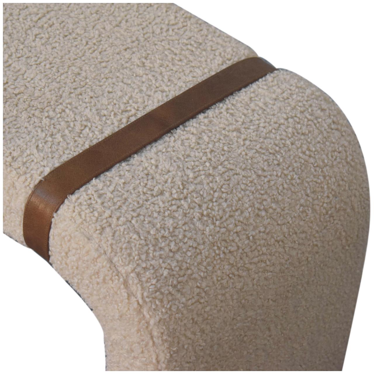 Boucle & Leather Strap Curved Bench