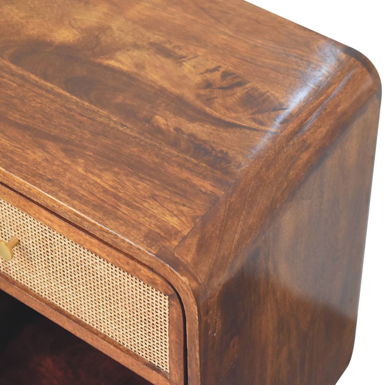 Chestnut Open Woven Bedside Cabinet Nightstand
