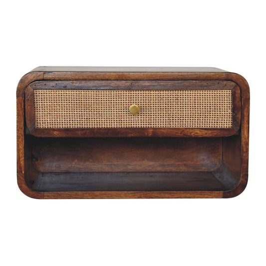 Chestnut Wall Mounted Open Woven Bedside Table Night Stand