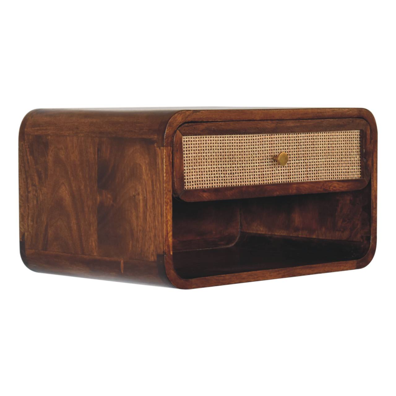 Chestnut Wall Mounted Open Woven Bedside Table Night Stand