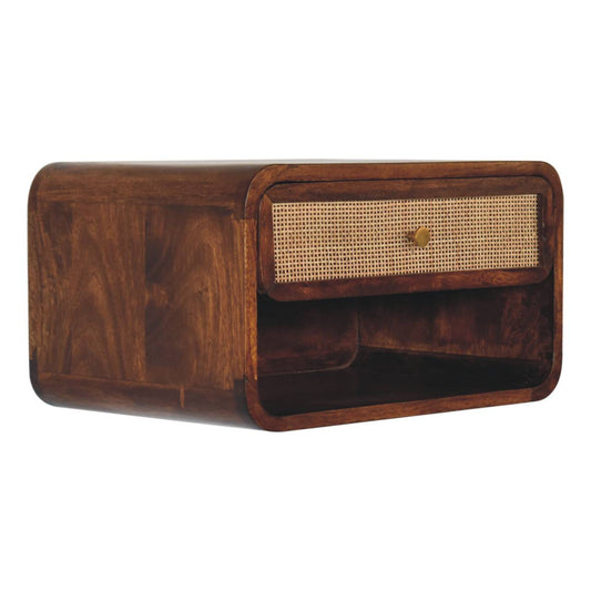 Chestnut Wall Mounted Open Woven Bedside Table Night Stand