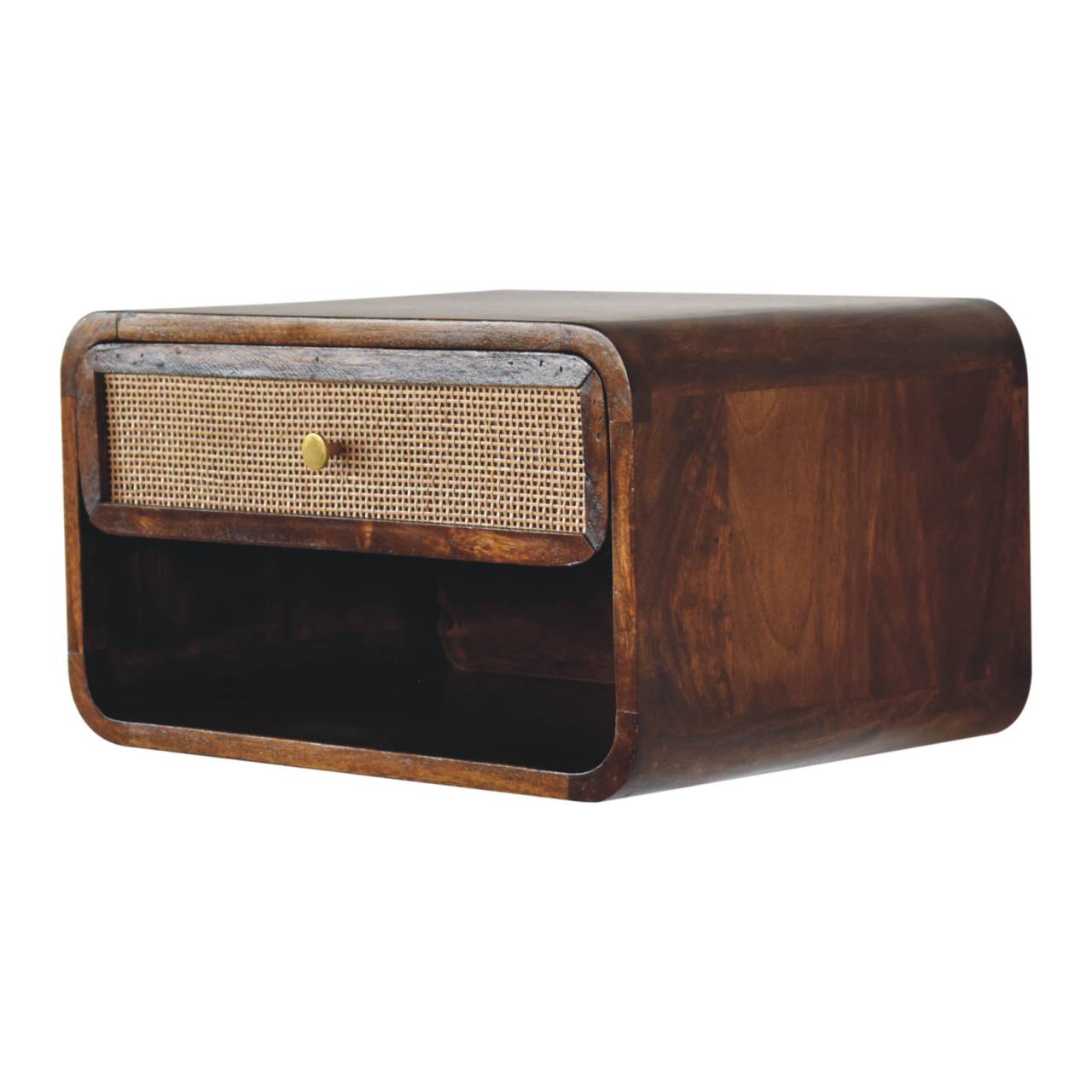 Chestnut Wall Mounted Open Woven Bedside Table Night Stand