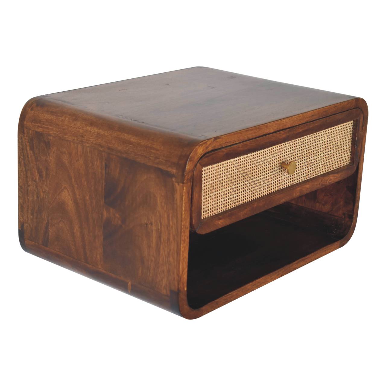Chestnut Wall Mounted Open Woven Bedside Table Night Stand