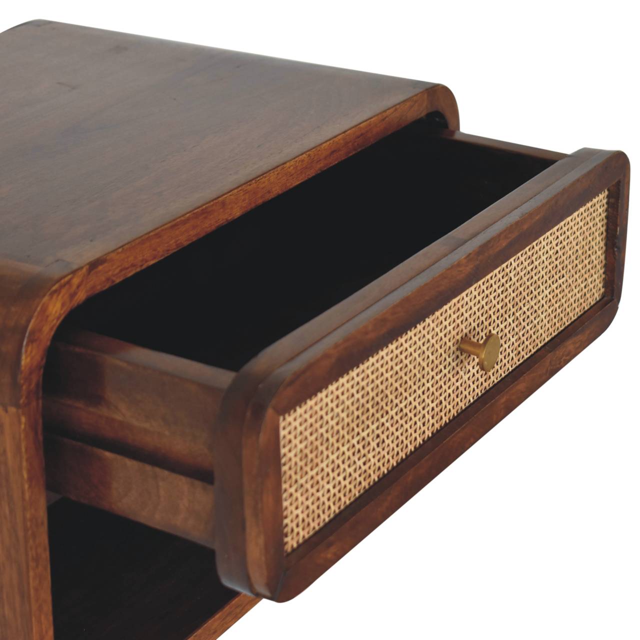 Chestnut Wall Mounted Open Woven Bedside Table Night Stand
