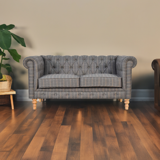 Pewter Tweed 2 Seat Chesterfield Sofa