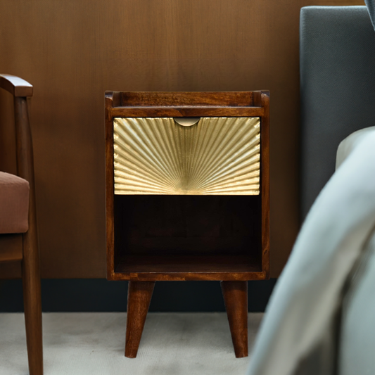 Mini Manila Gold 1 Drawer Bedside Table Night Stand