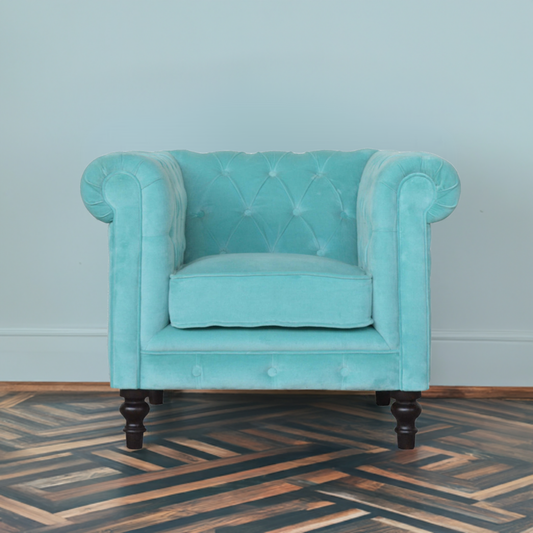 Aqua Velvet Chesterfield Armchair