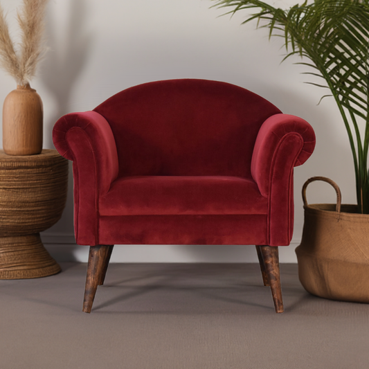 Wine Velvet Nordic Style Armchair