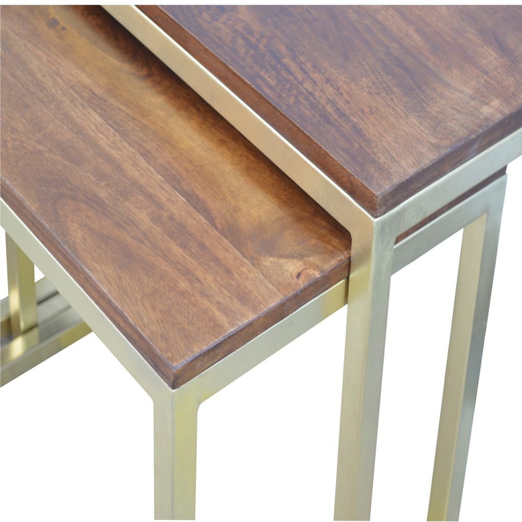 Chunky Long Gold Iron Leg Table Set of 3
