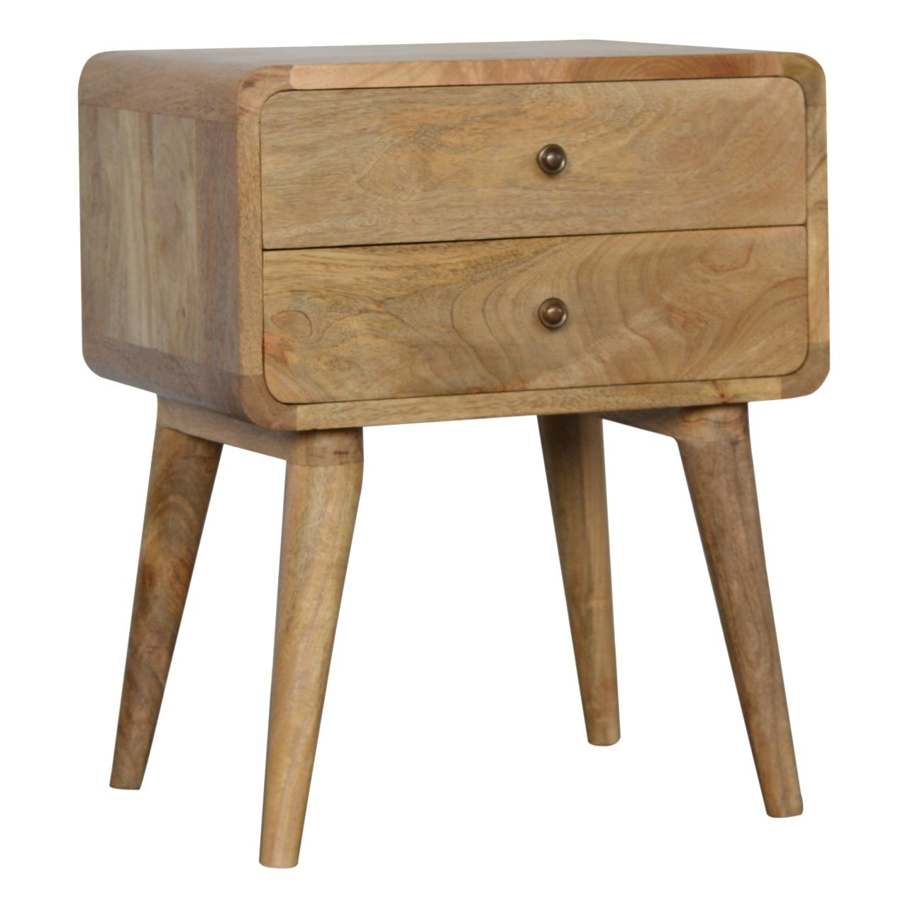 Curved Oak Bedside Table – Solid Wood, Handmade in Natural Finish