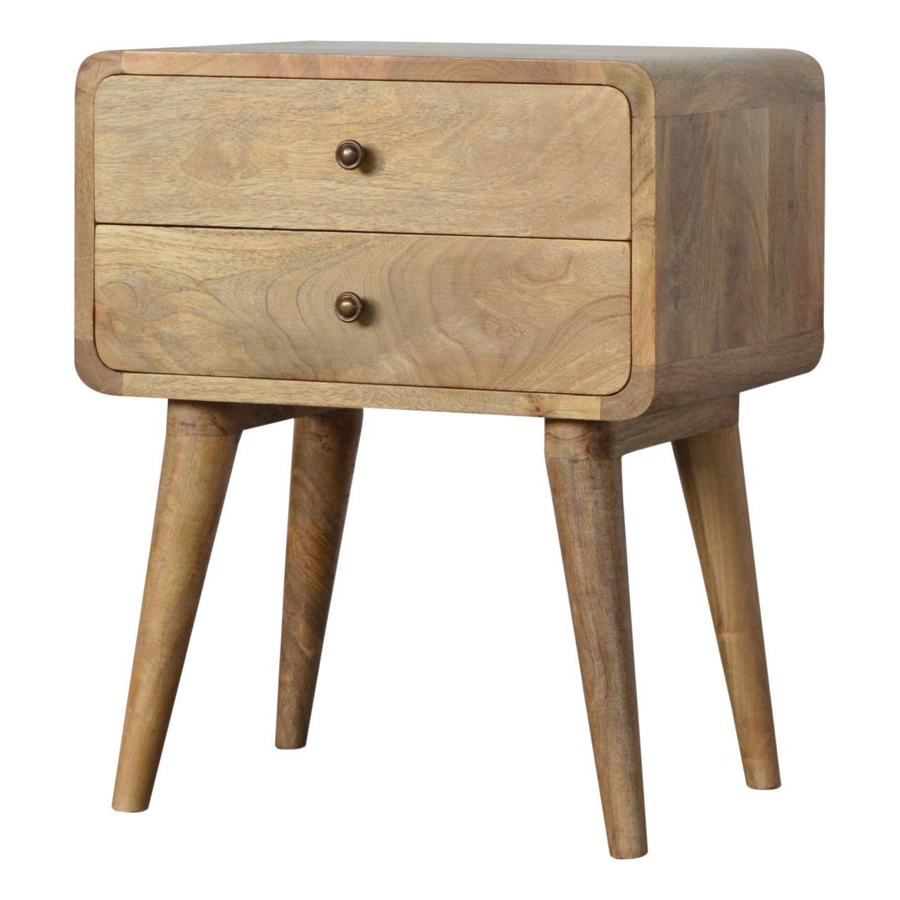 Curved Oak Bedside Table – Solid Wood, Handmade in Natural Finish