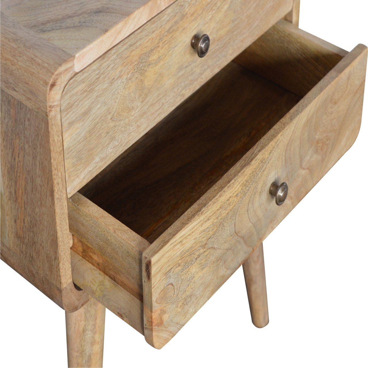 Curved Oak Bedside Table – Solid Wood, Handmade in Natural Finish