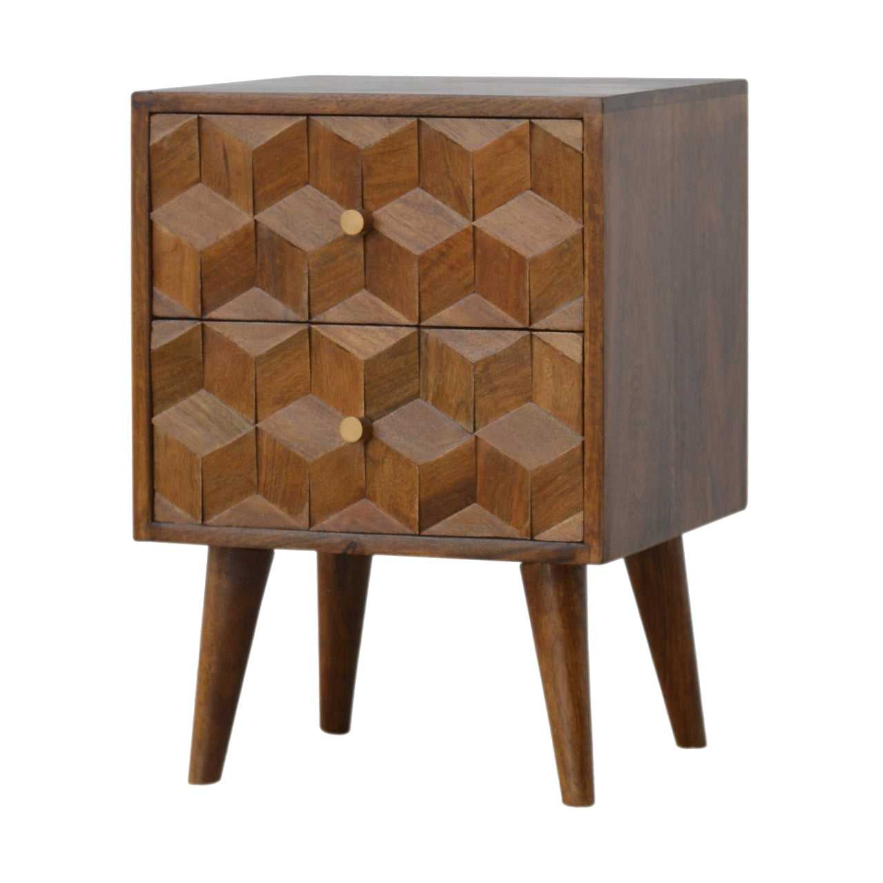 Chestnut Cube Carved Bedside Table Night Stand