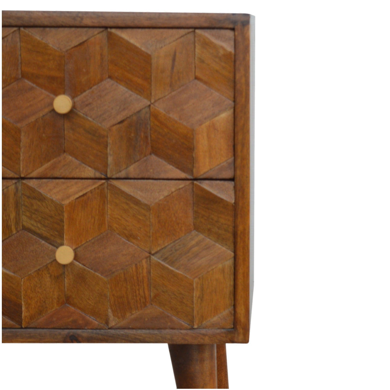 Chestnut Cube Carved Bedside Table Night Stand