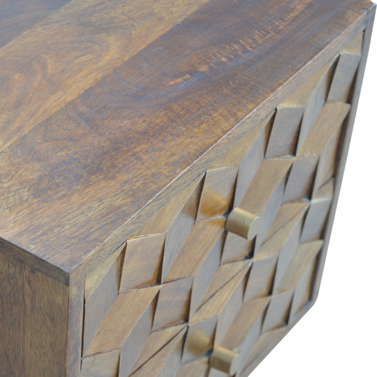 Chestnut Cube Carved Bedside Table Night Stand