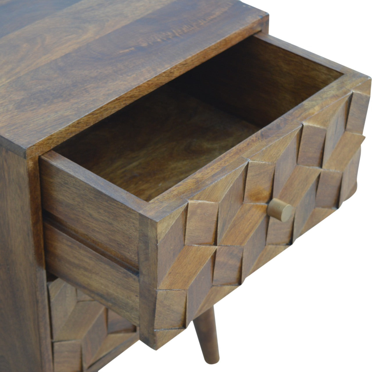 Chestnut Cube Carved Bedside Table Night Stand