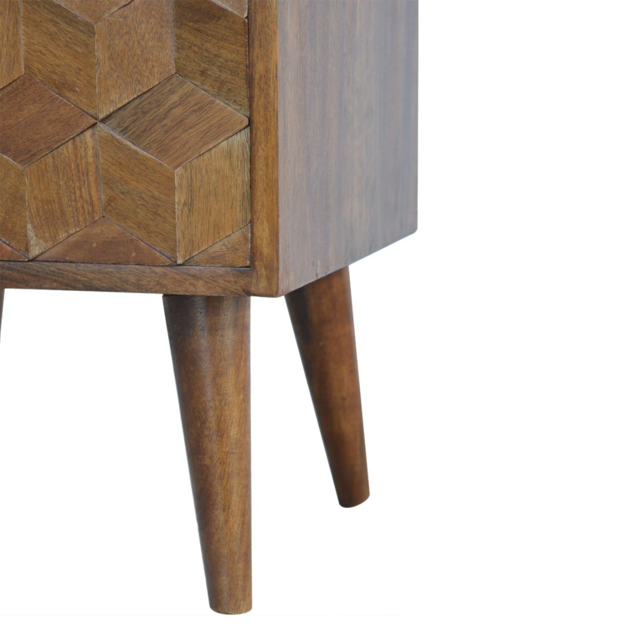 Chestnut Cube Carved Bedside Table Night Stand