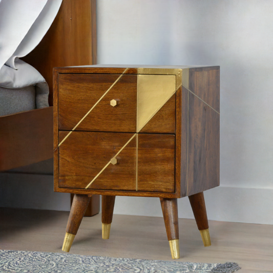Gold Geometric Chestnut Bedside