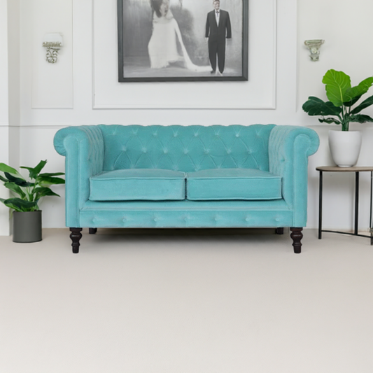Aqua Velvet Chesterfield Sofa