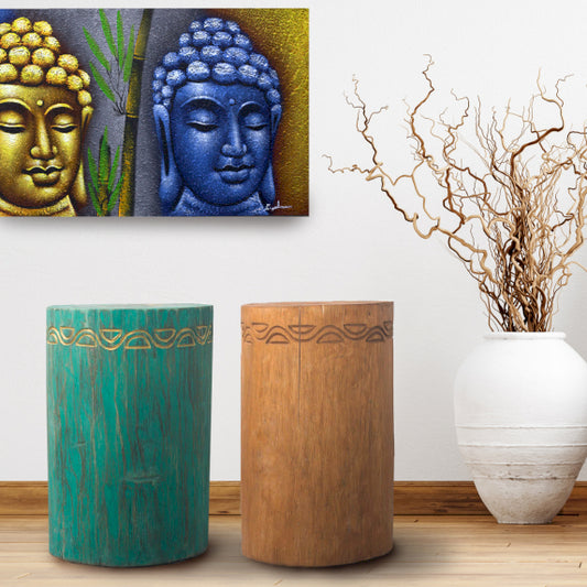 Tribal Stool / Table - Albasia - Turquoise-Natural