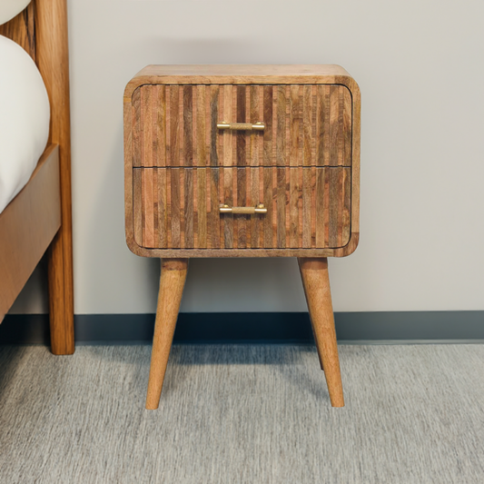 wooden T-bar Ridged Bedside table