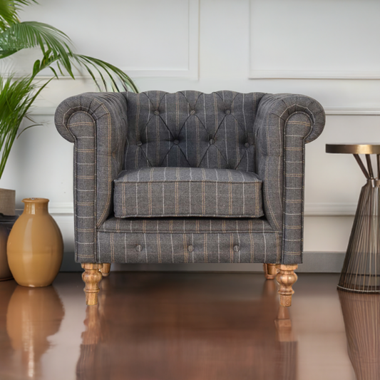 Pewter Tweed Chesterfield Armchair